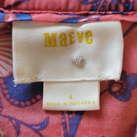 MAEVE | ANTHRO Abella Pink Blue Butterfly Crochet Pintuck Boho Cottage Top 4 - Picture 5 of 9